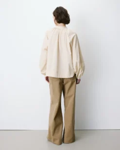 Blouse à rayures col mao à nouer beige Albane
