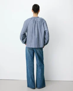 Blouse à rayures col mao à nouer marine Albane
