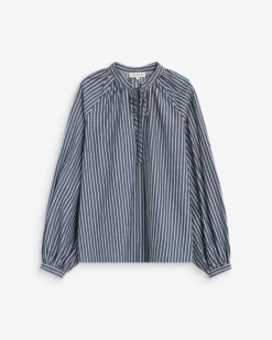 Blouse à rayures col mao à nouer marine Albane
