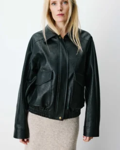 Blouson oversize similicuir à poches noir Axel