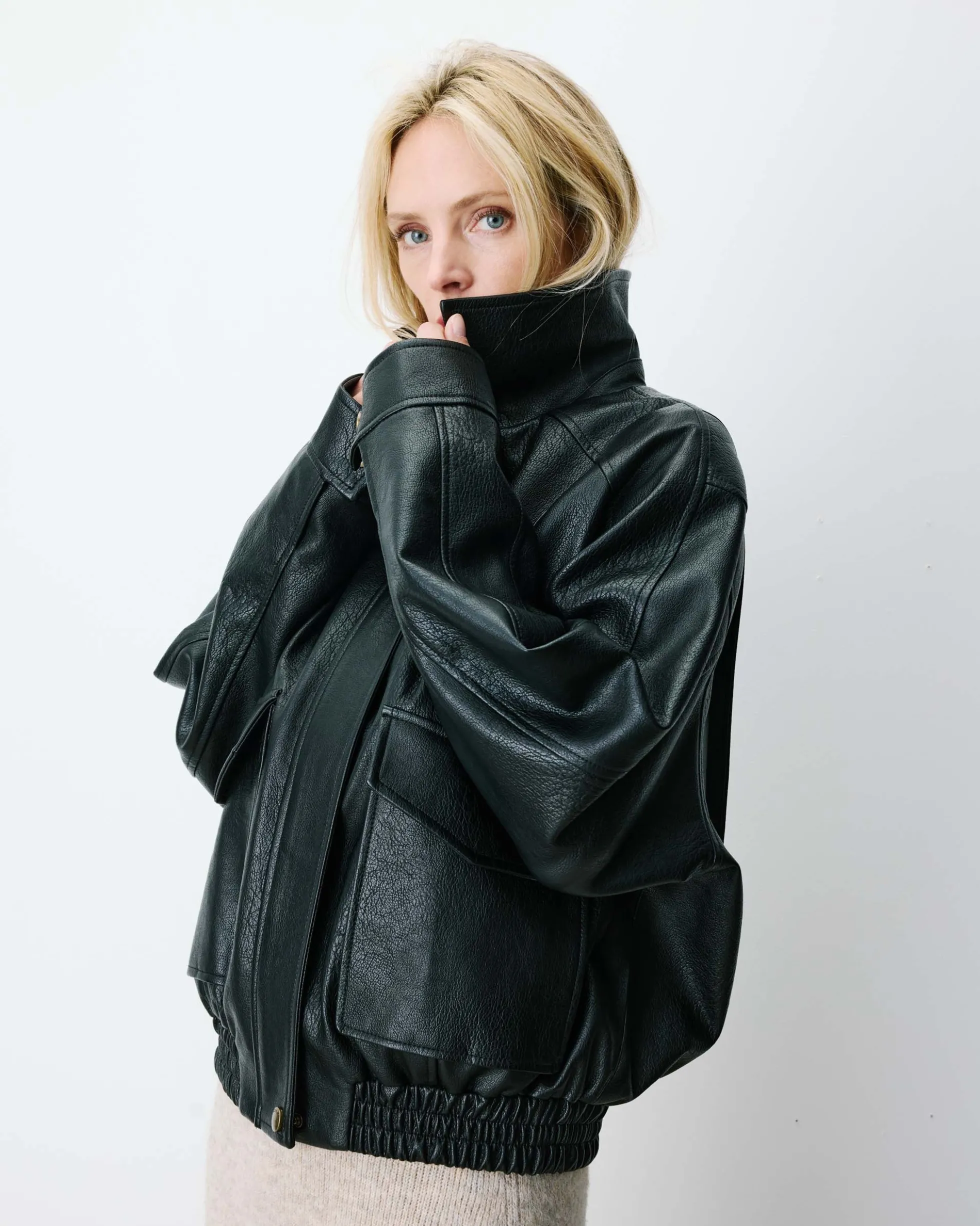 Blouson oversize similicuir à poches noir Axel