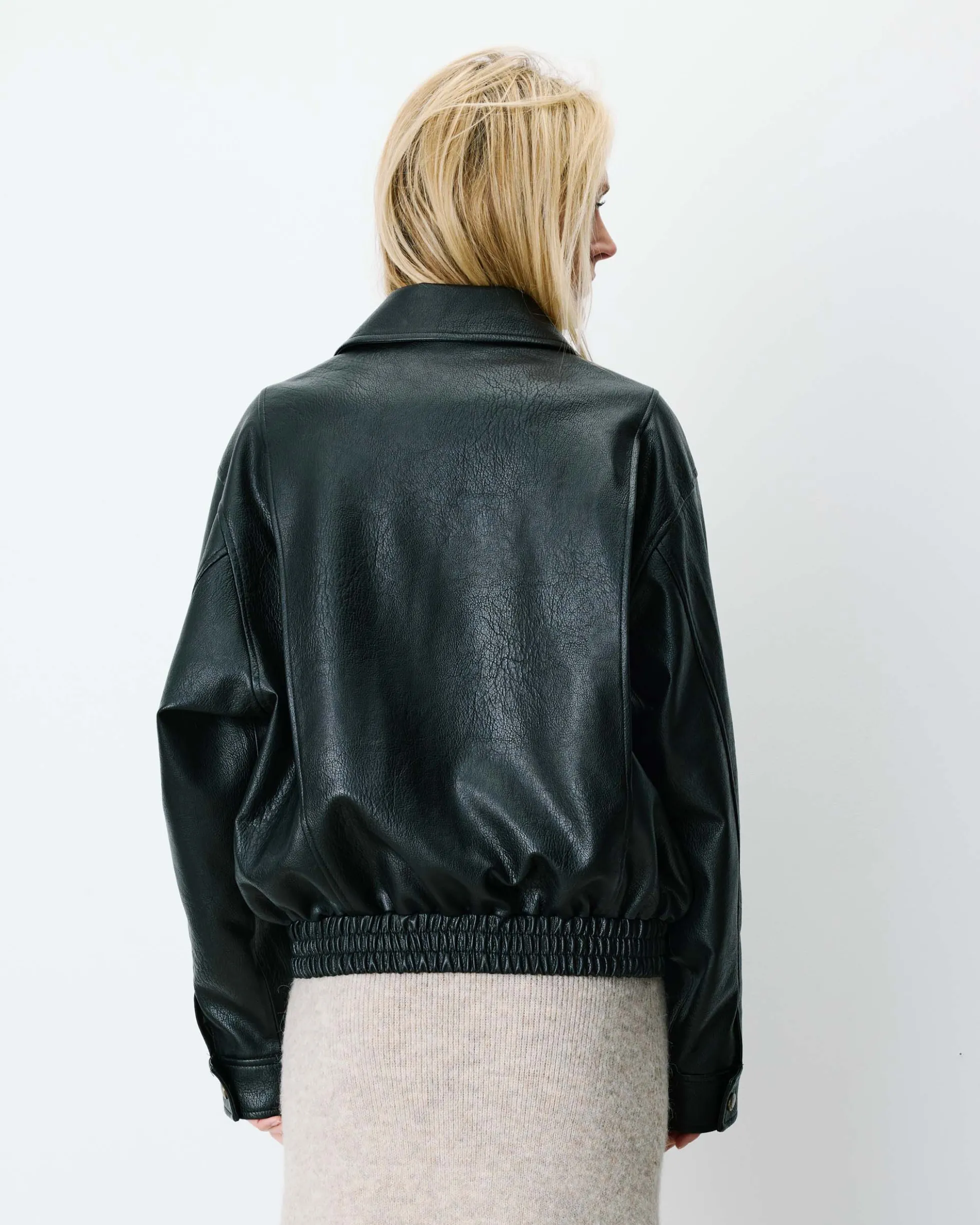 Blouson oversize similicuir à poches noir Axel