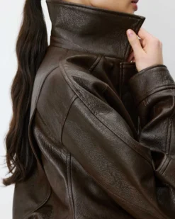Blouson oversize similicuir à poches chocolat Axel