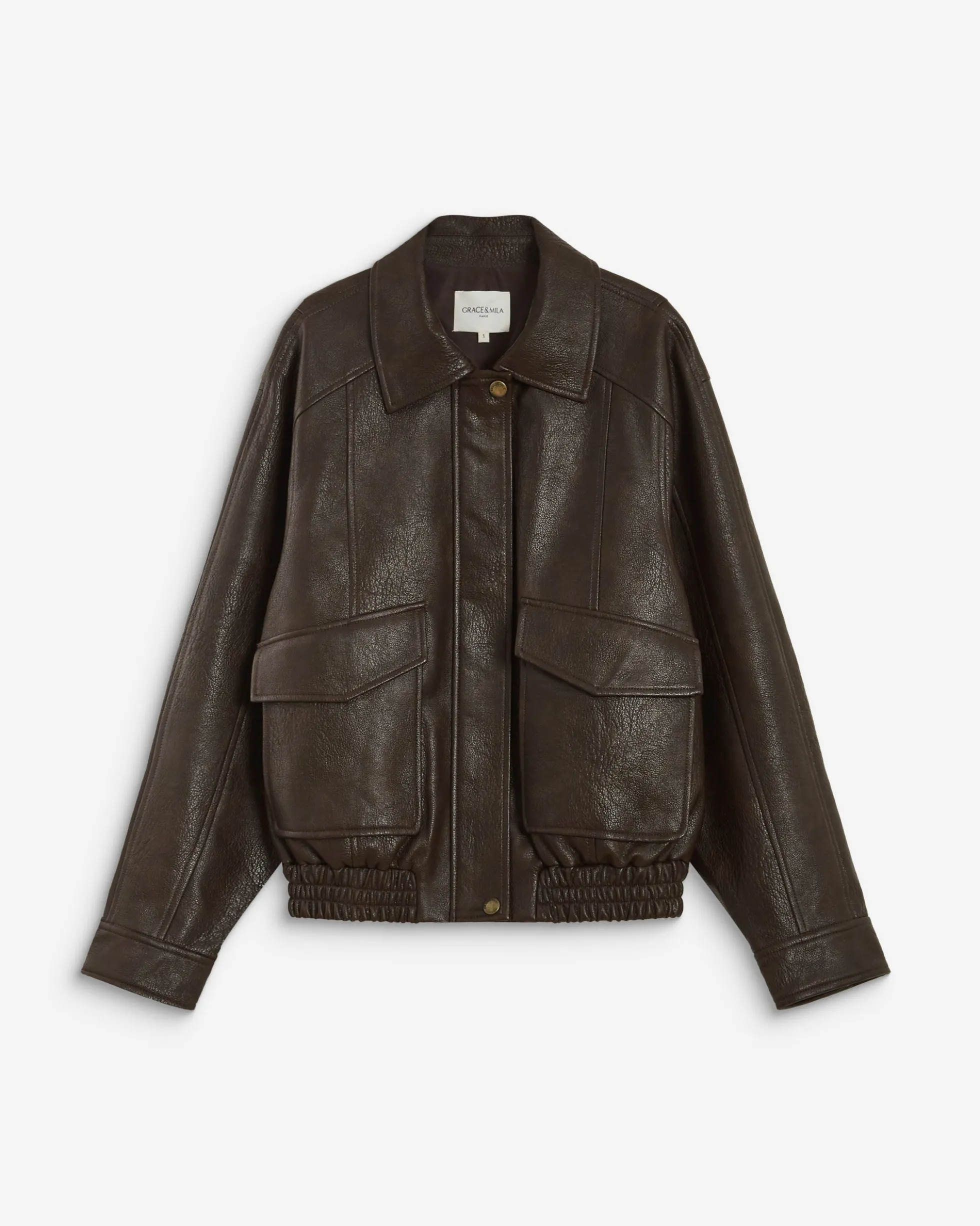 Blouson oversize similicuir à poches chocolat Axel
