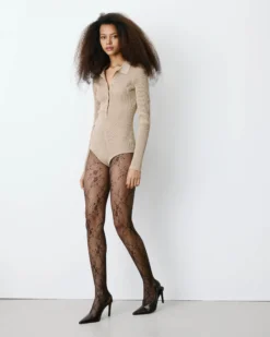 Body ajusté col polo en maille fine lurex gold Bentley