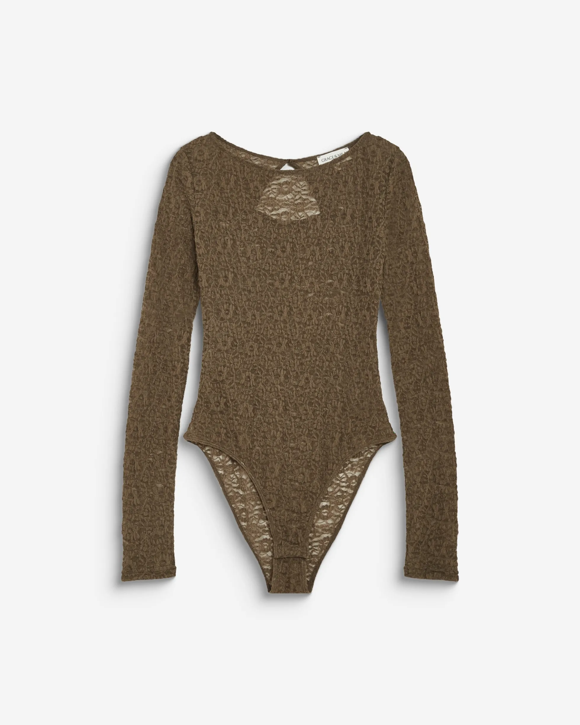 Body seconde peau en dentelle manches longues olive Bolero