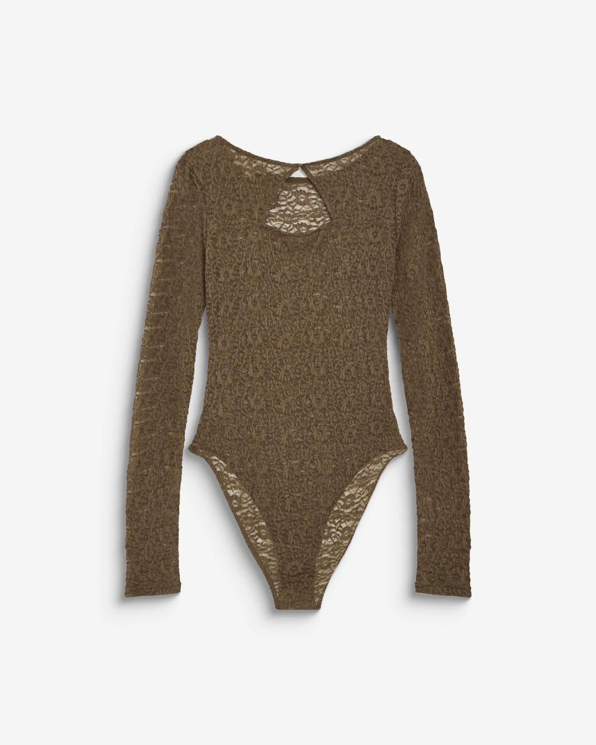 Body seconde peau en dentelle manches longues olive Bolero