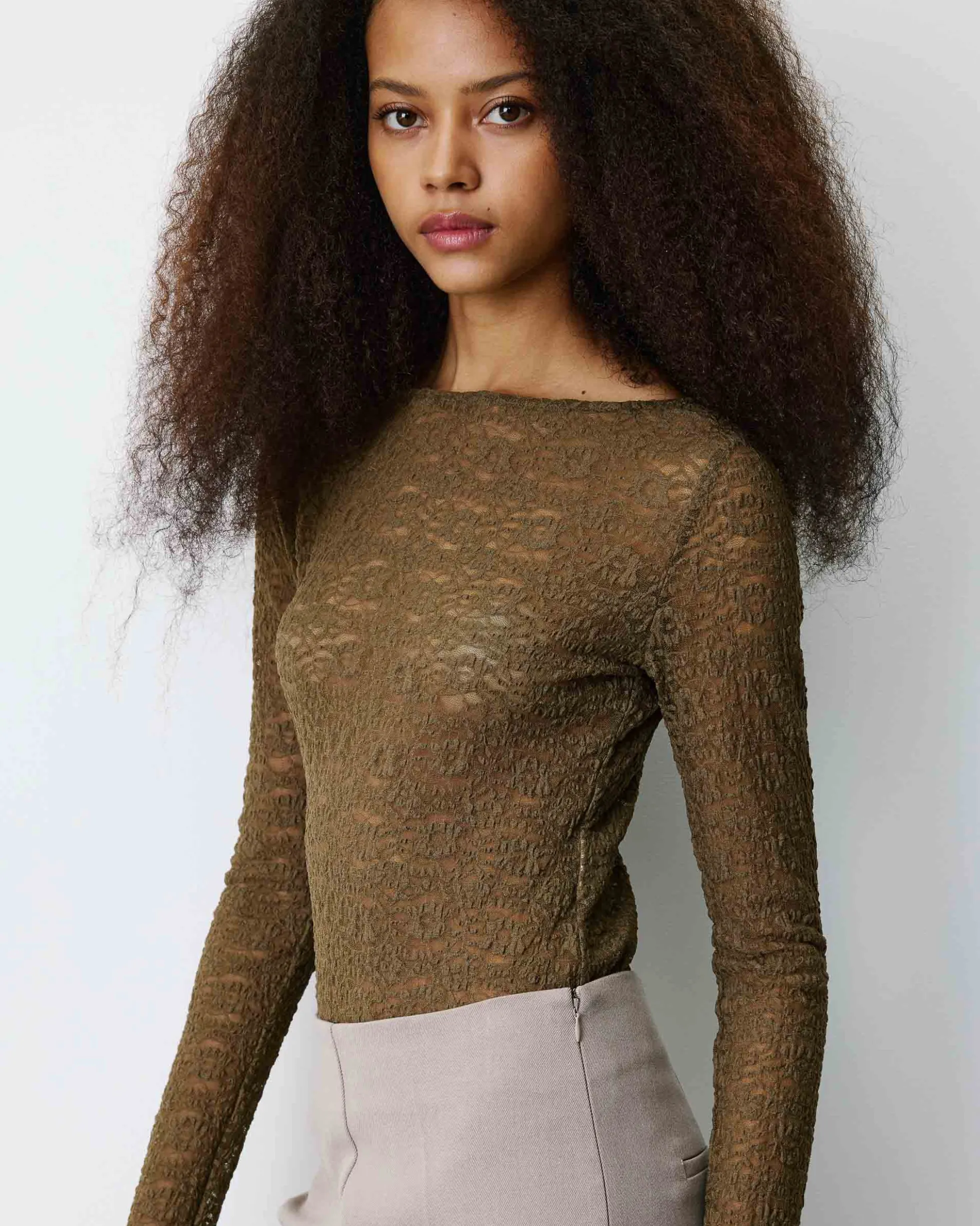 Body seconde peau en dentelle manches longues olive Bolero