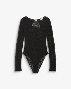 Body seconde peau en dentelle manches longues noir Bolero
