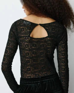 Body seconde peau en dentelle manches longues noir Bolero
