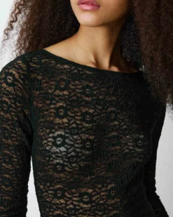 Body seconde peau en dentelle manches longues noir Bolero