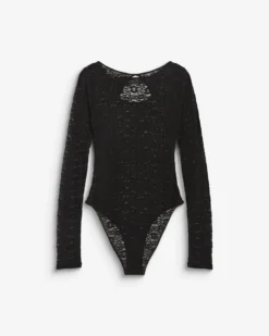 Body seconde peau en dentelle manches longues noir Bolero