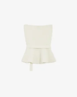 Bustier péplum ceinturé en maille côtelée ecru Berry