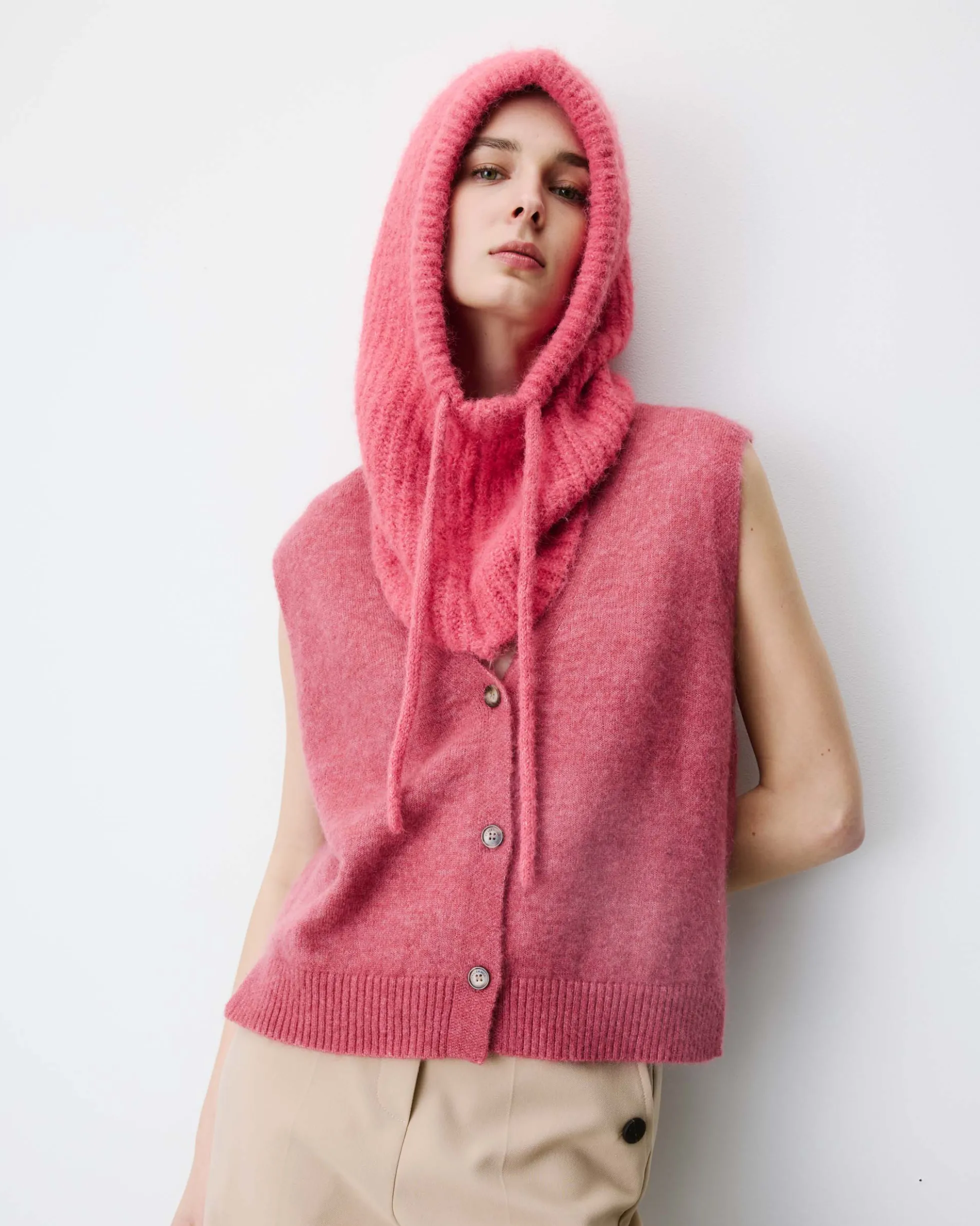 Cagoule en laine mélangée blush Samourai