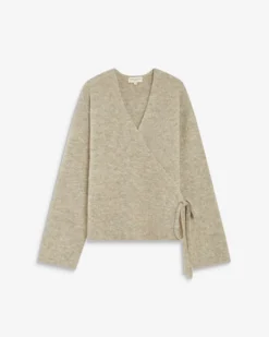 Cardigan cache-cœur nouable en maille grege Anior