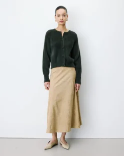 Cardigan doux col rond boutonné kaki Aleron