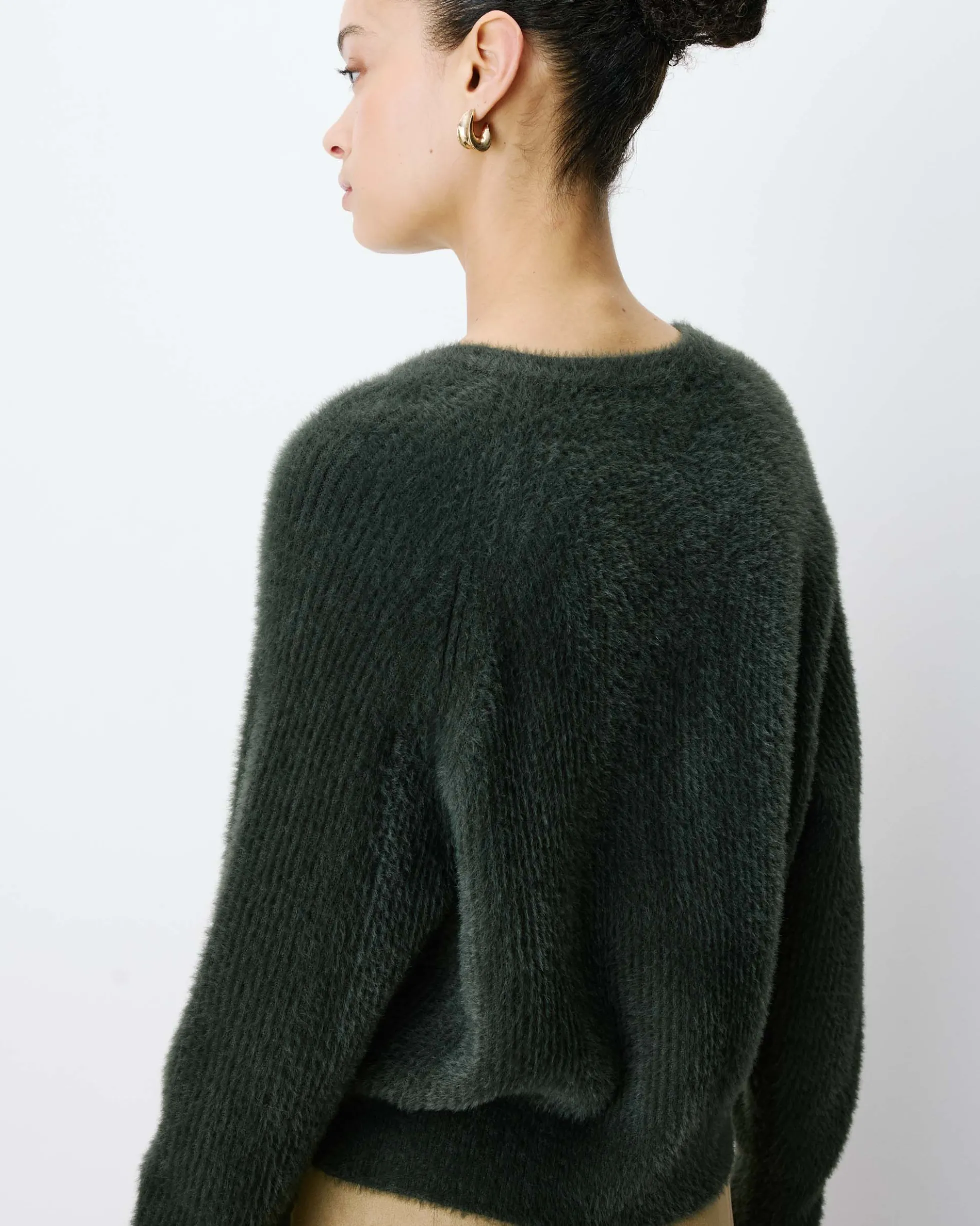 Cardigan doux col rond boutonné kaki Aleron