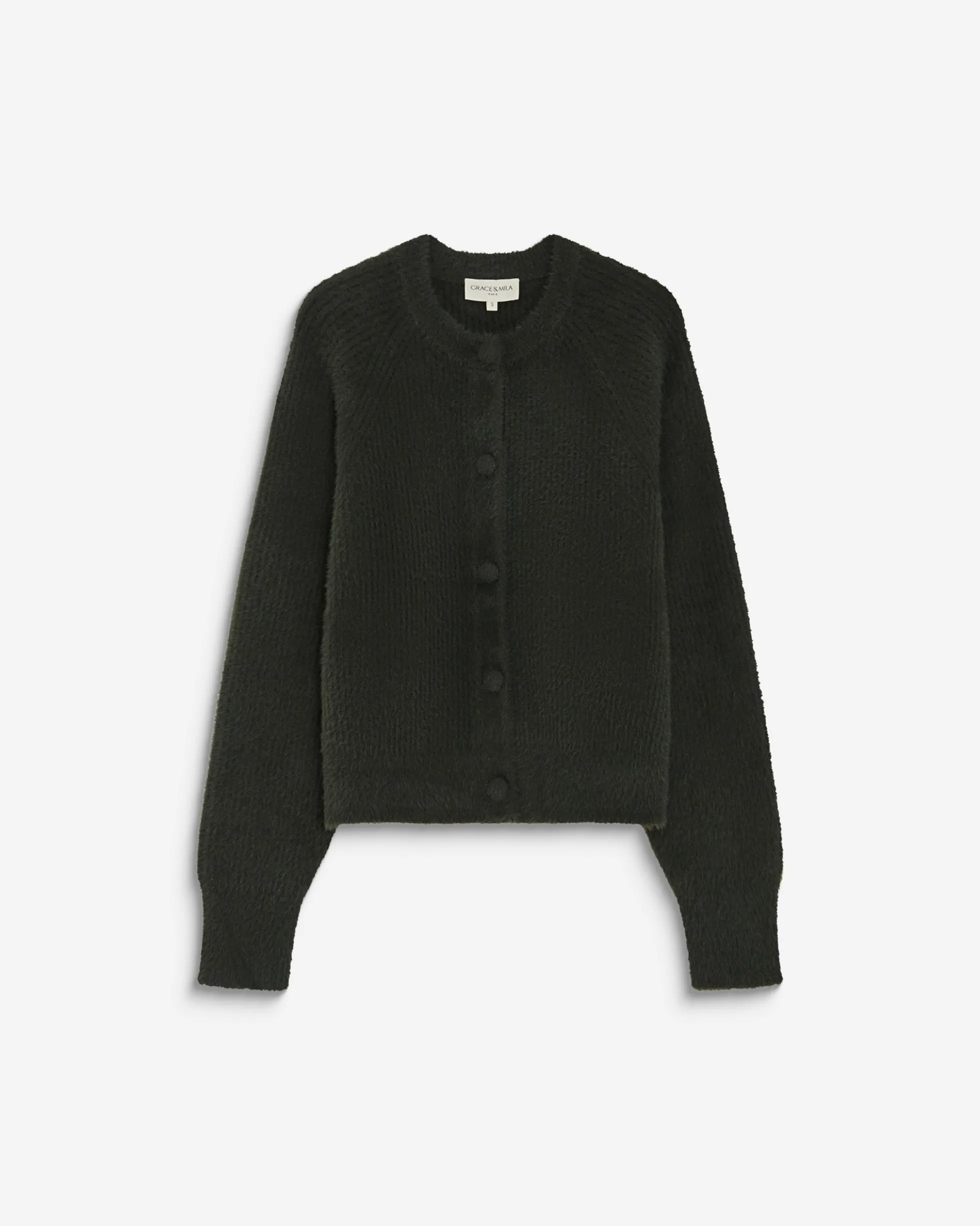 Cardigan doux col rond boutonné kaki Aleron