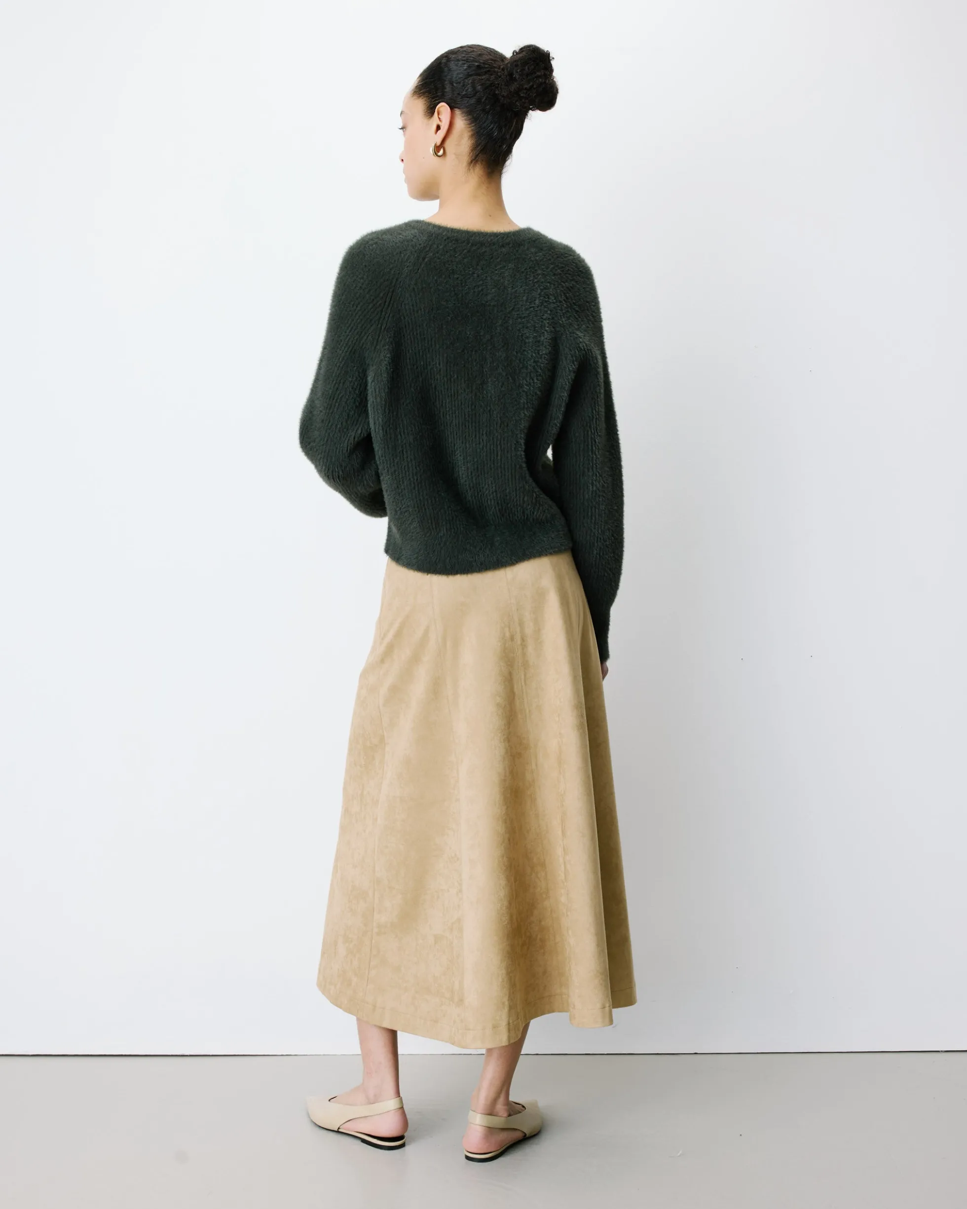 Cardigan doux col rond boutonné kaki Aleron