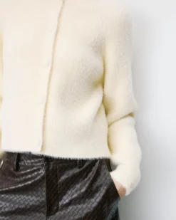 Cardigan doux col rond boutonné vanille Aleron
