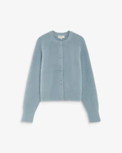 Cardigan doux col rond boutonné bleuet Aleron