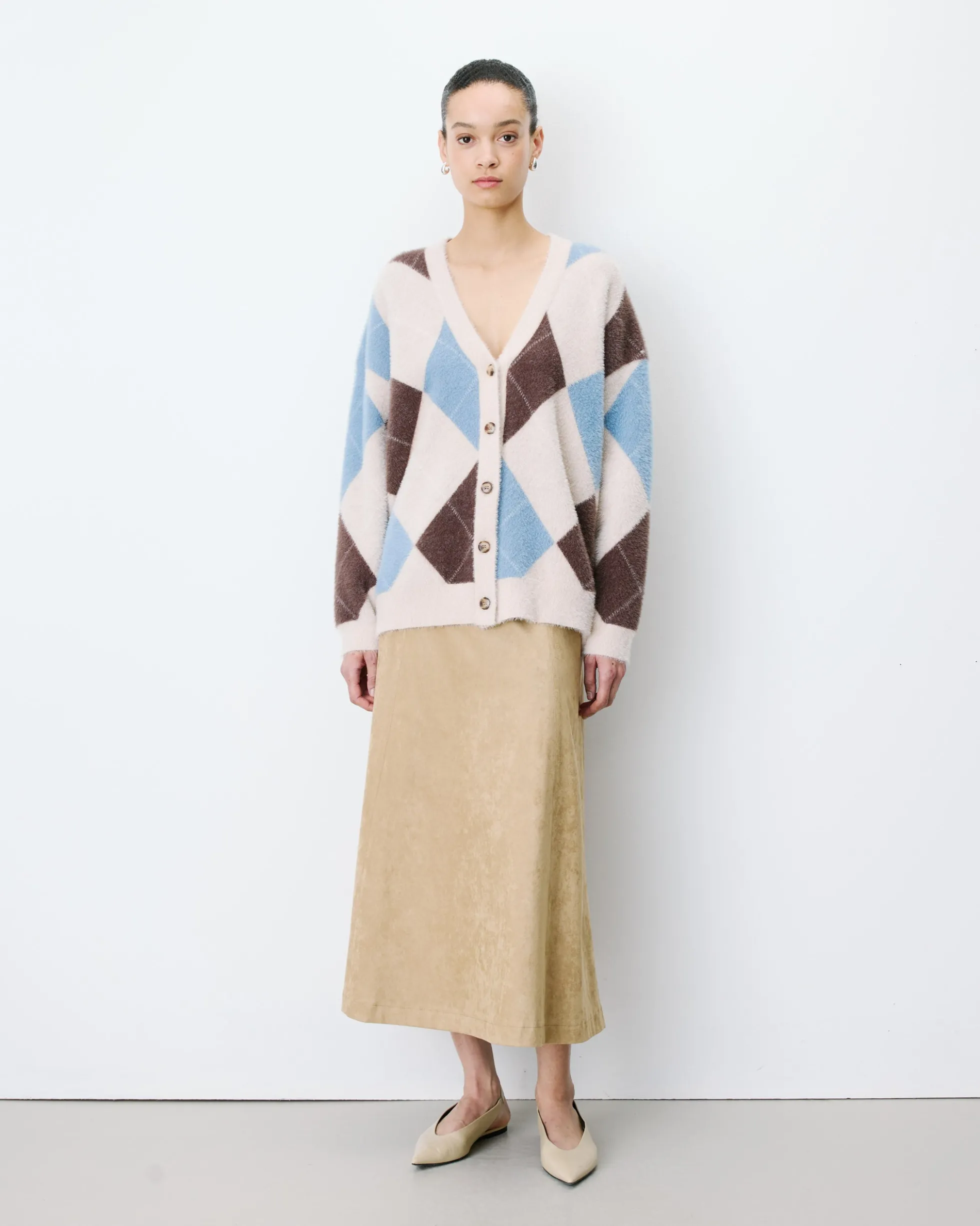 Cardigan doux à losanges col V bleuet Alexan