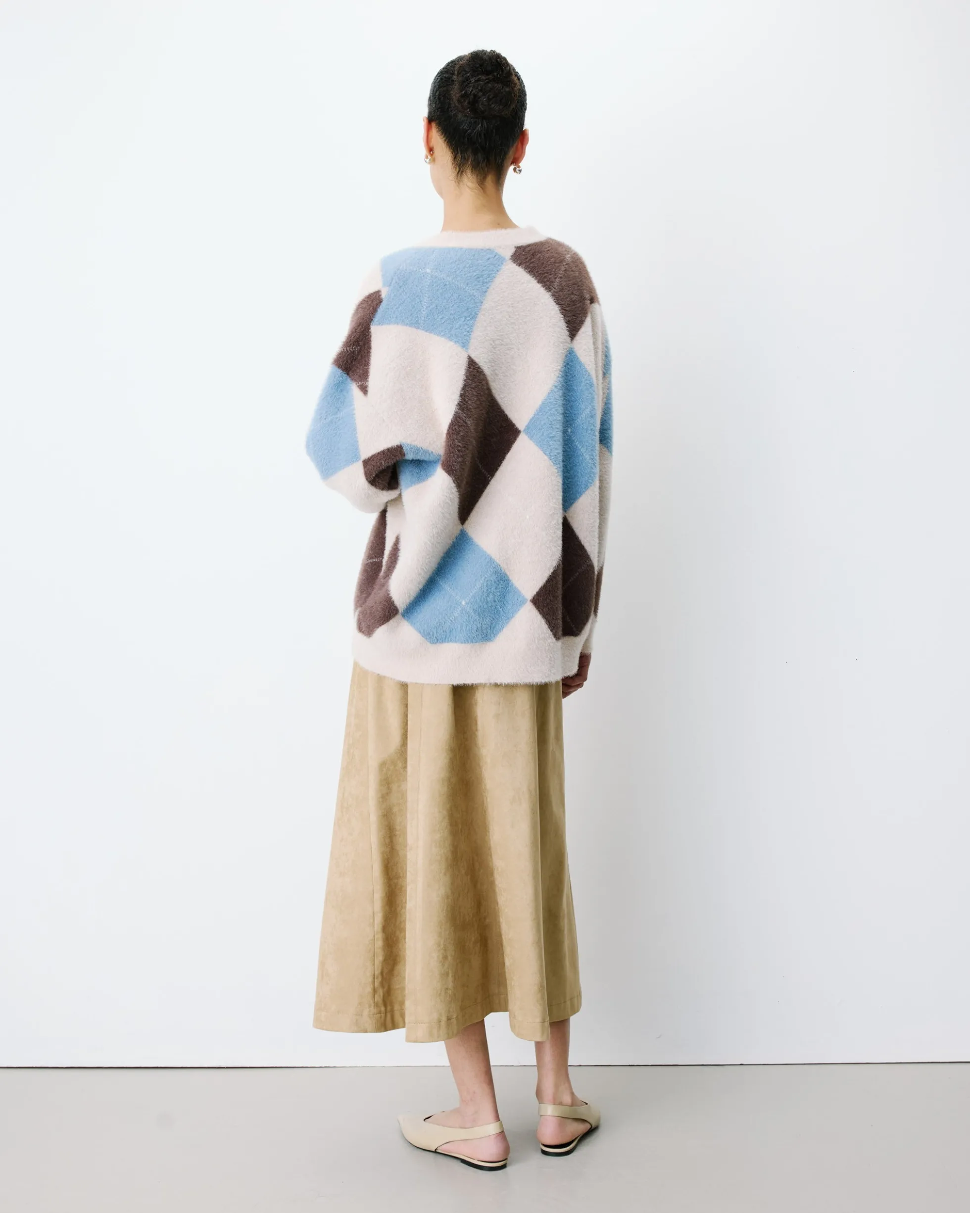 Cardigan doux à losanges col V bleuet Alexan