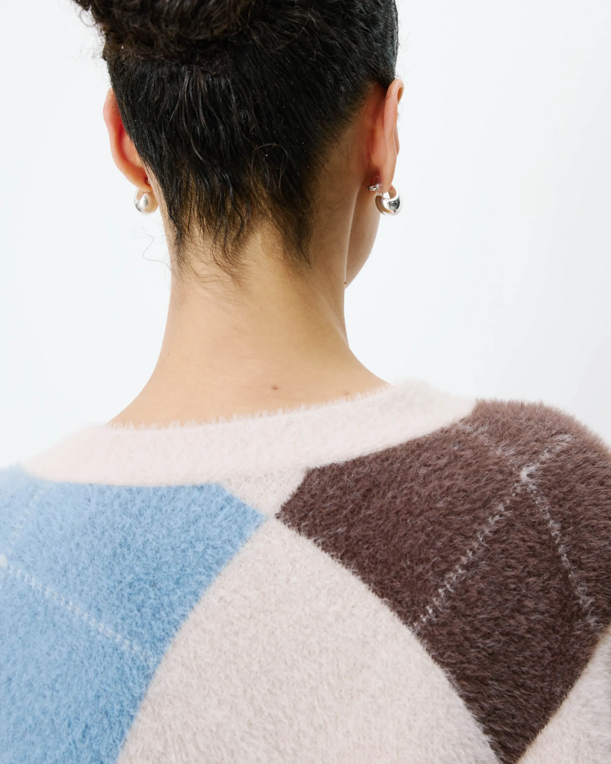 Cardigan doux à losanges col V bleuet Alexan