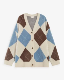 Cardigan doux à losanges col V bleuet Alexan