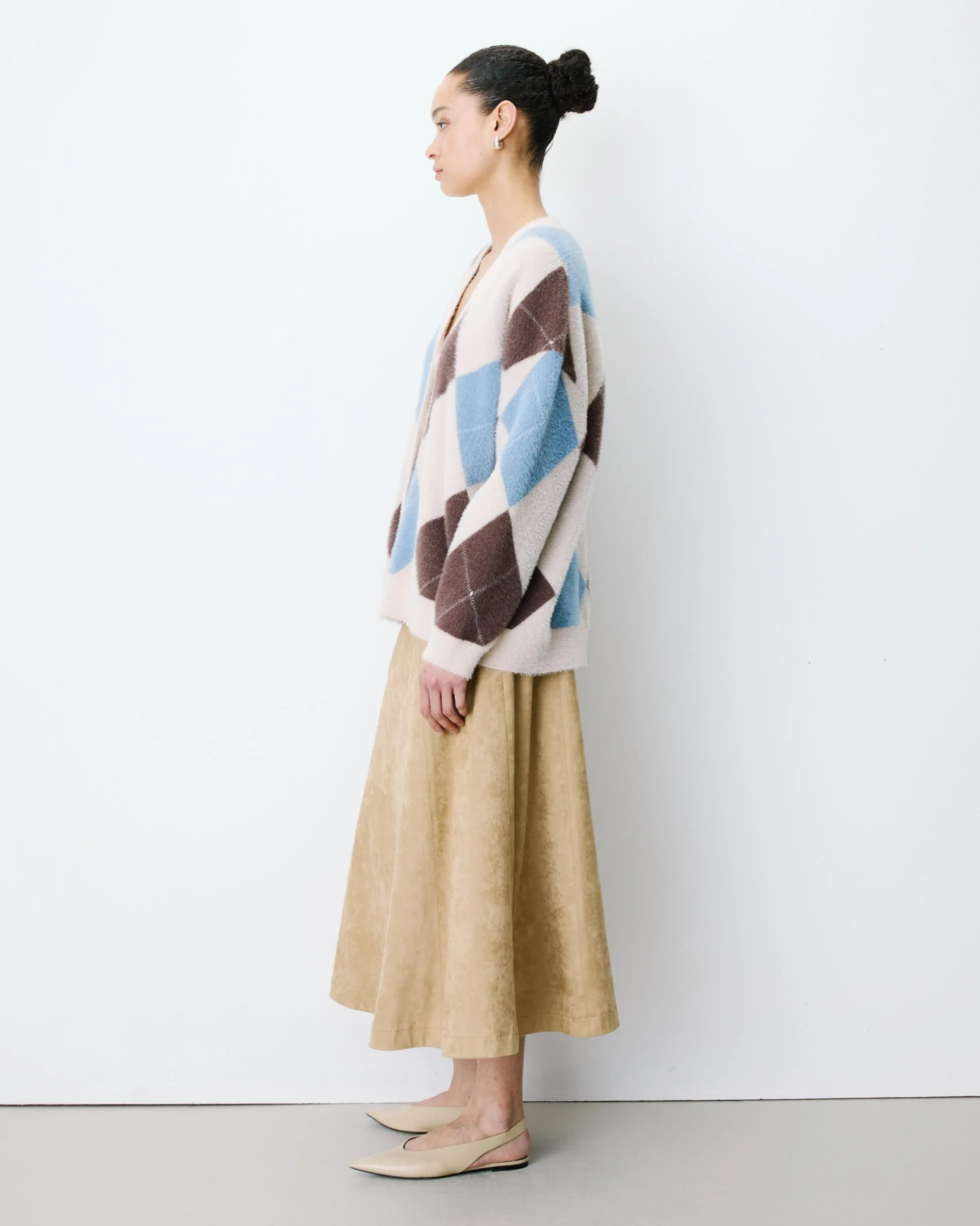 Cardigan doux à losanges col V bleuet Alexan