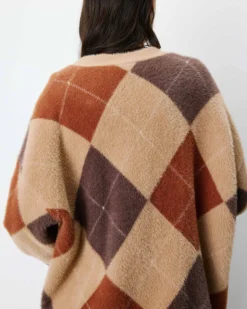 Cardigan doux à losanges col V beige Alexan