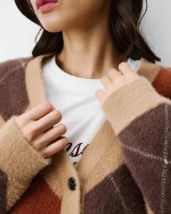 Cardigan doux à losanges col V beige Alexan
