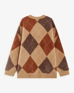Cardigan doux à losanges col V beige Alexan