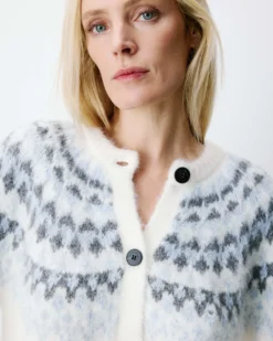 Cardigan en maille jacquard boutonné ivoire Alekio