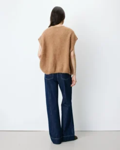 Cardigan loose sans manches col rond camel Addison