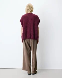 Cardigan loose sans manches col rond aubergine Addison