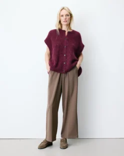 Cardigan loose sans manches col rond aubergine Addison