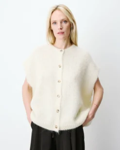 Cardigan loose sans manches col rond vanille Addison