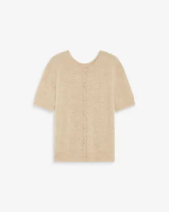 Cardigan manches courtes col rond beige Akarios