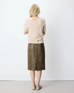 Cardigan manches courtes col rond beige Akarios