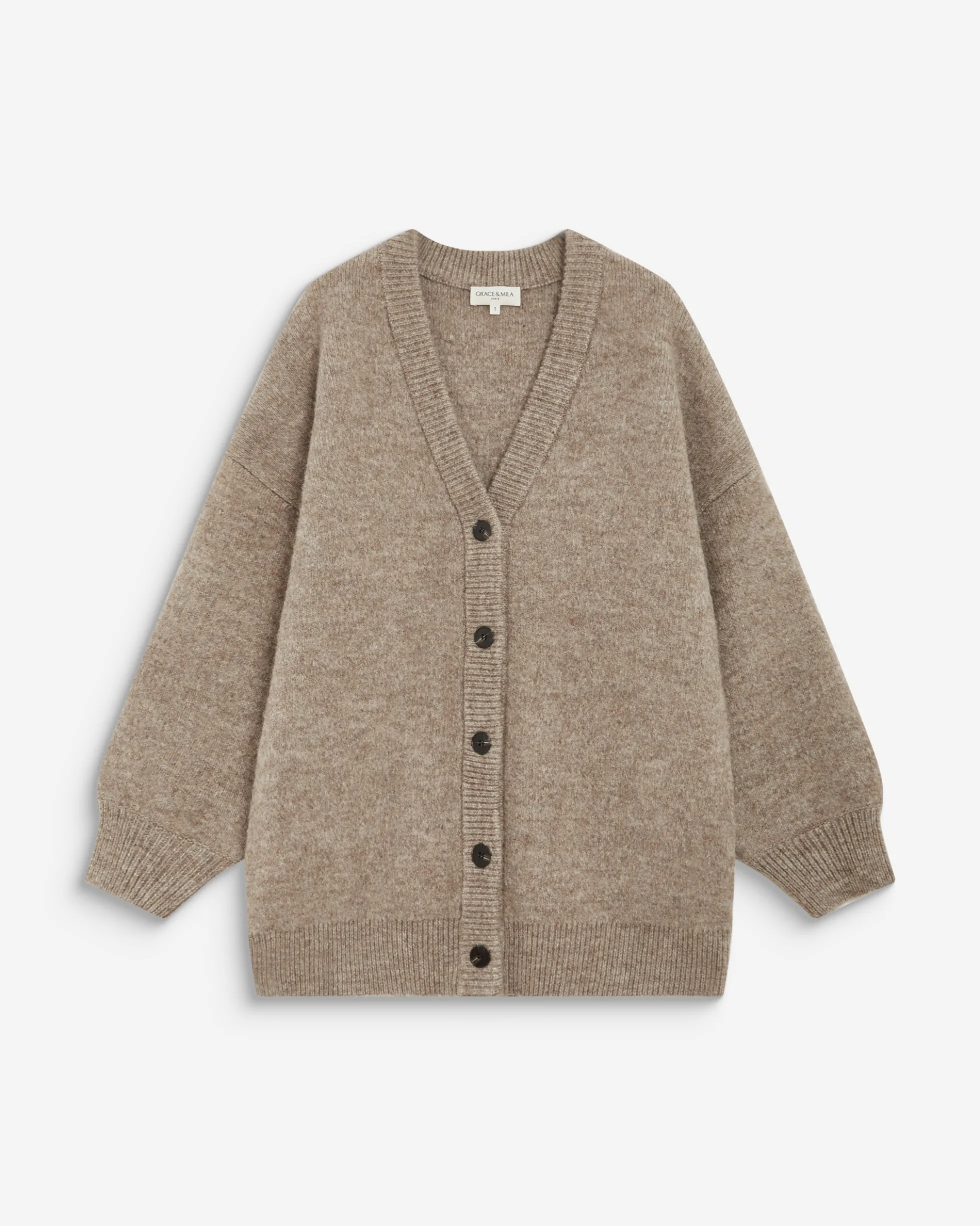 Cardigan oversize col V en maille douce mocha Bloom