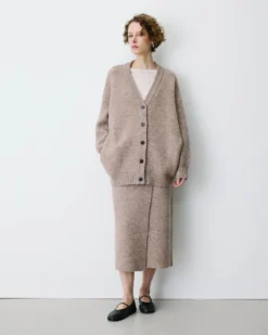 Cardigan oversize col V en maille douce mocha Bloom