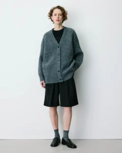 Cardigan oversize col V en maille douce anthracite Bloom