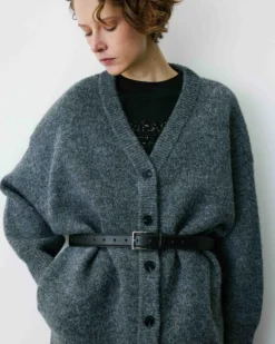 Cardigan oversize col V en maille douce anthracite Bloom