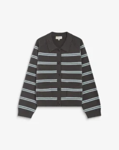Cardigan rayé en maille col chemise anthracite Ardenis