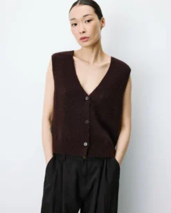 Cardigan sans manches boutonné col V chocolat Nars