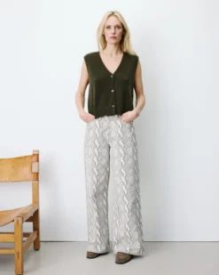 Cardigan sans manches boutonné col V kaki Nars