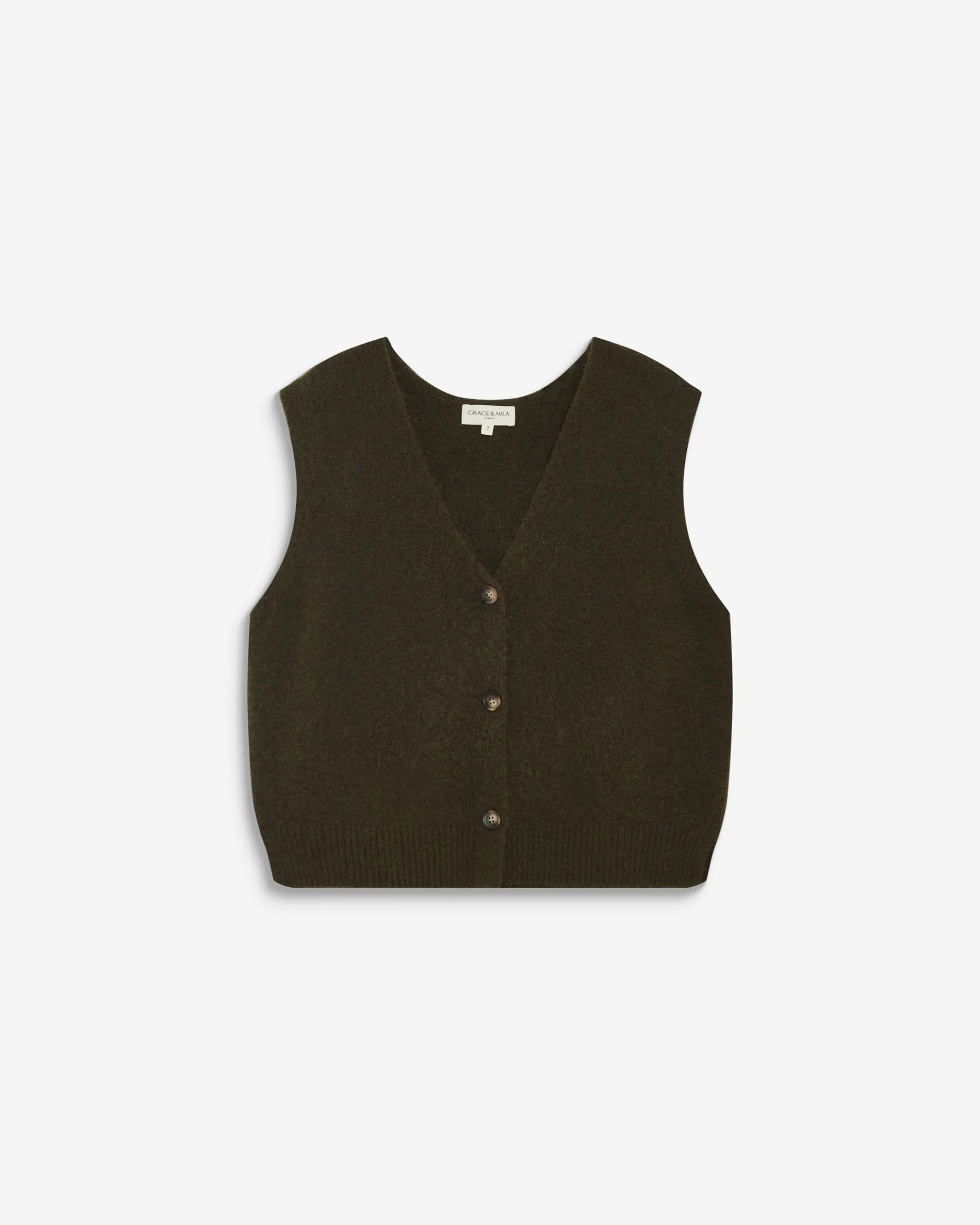 Cardigan sans manches boutonné col V kaki Nars