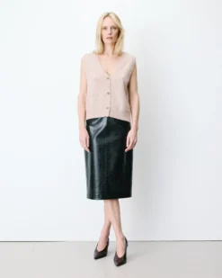 Cardigan sans manches boutonné col V beige Nars