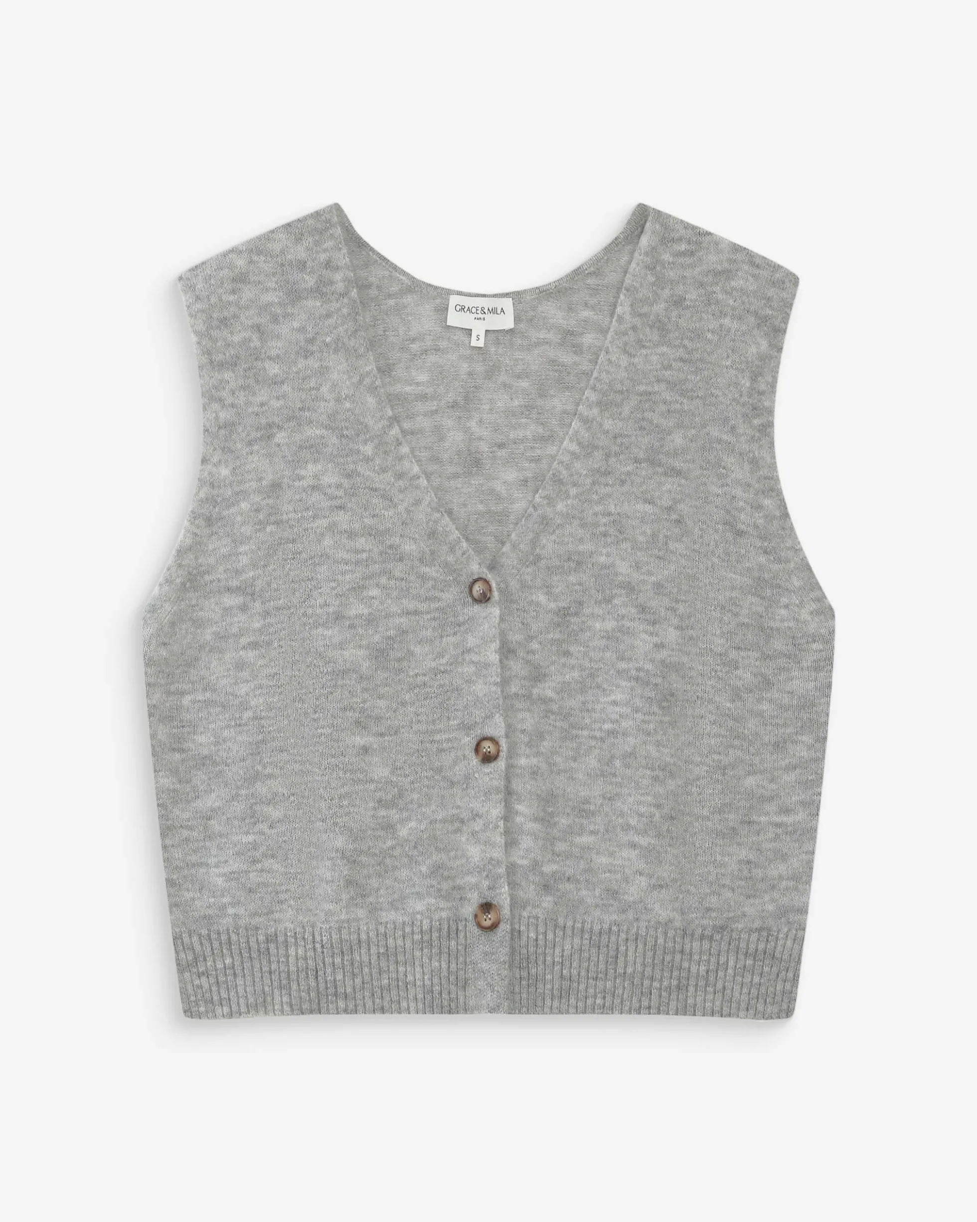 Cardigan sans manches boutonné col V gris Nars